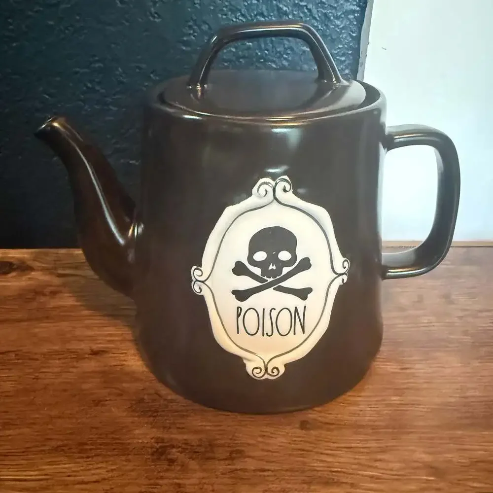 Rae Dunn Artisan Collection Poison Skull & Crossbones Halloween Teapot